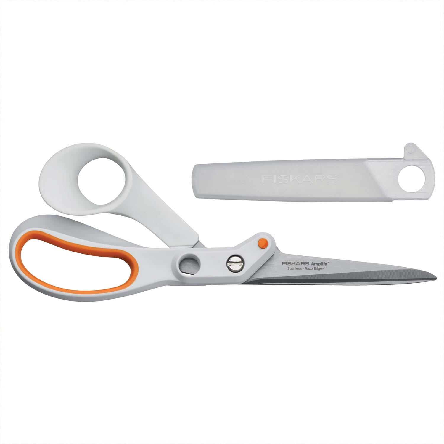 Amplify Razor Edge Schere 21cm mit ergonomischem Griff und Schutzkappe, ideal für präzises Schneiden.