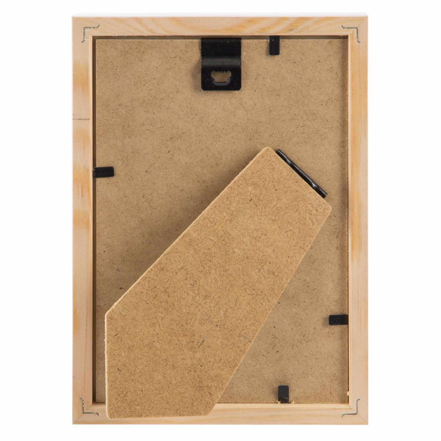 Bilderrahmen aus Holz in Weiß von goldbuch, zeigt die Rückseite mit Aufsteller und Haken. Ideal für Fotos.