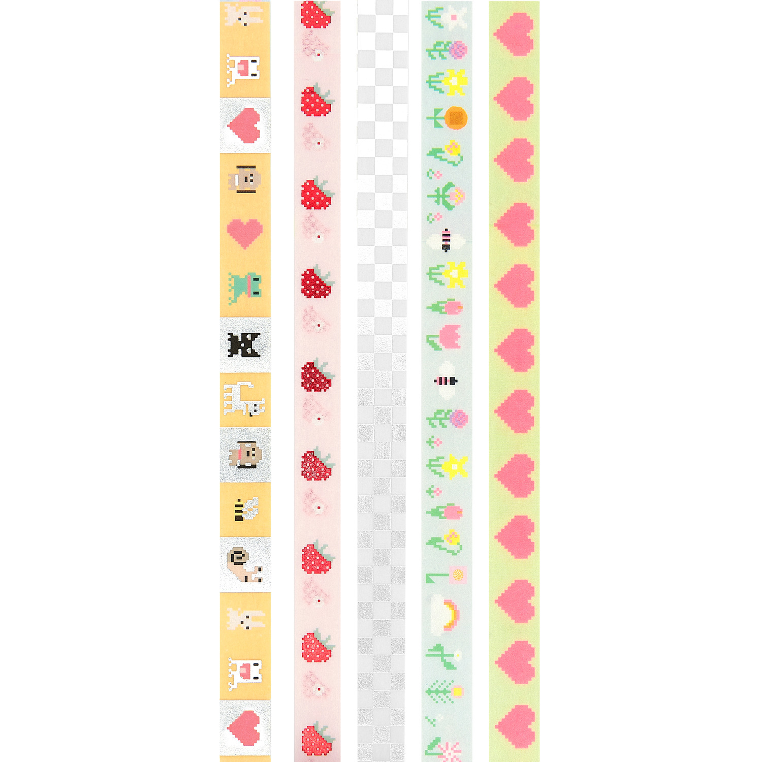 Paper Poetry Tape Set Futschikato Pixel, 1,5cmx10m 5 Stück, bunte Muster mit Herzen und Blumen.