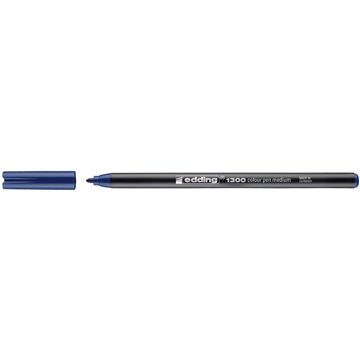 1300 colorpen 3mm von edding in Stahlblau, abgebildet mit abgenommenem Deckel auf weißem Hintergrund.