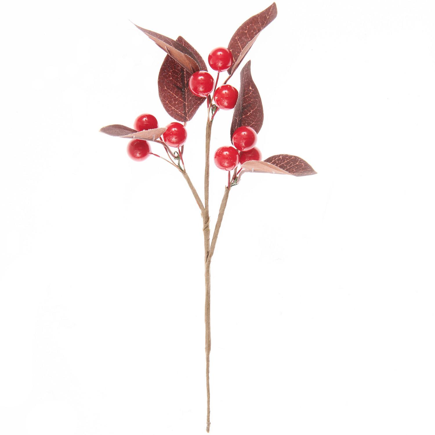 Beerenpick Rot: Dekorativer Zweig mit roten Beeren und Blättern, 21 cm, von Rico Design.