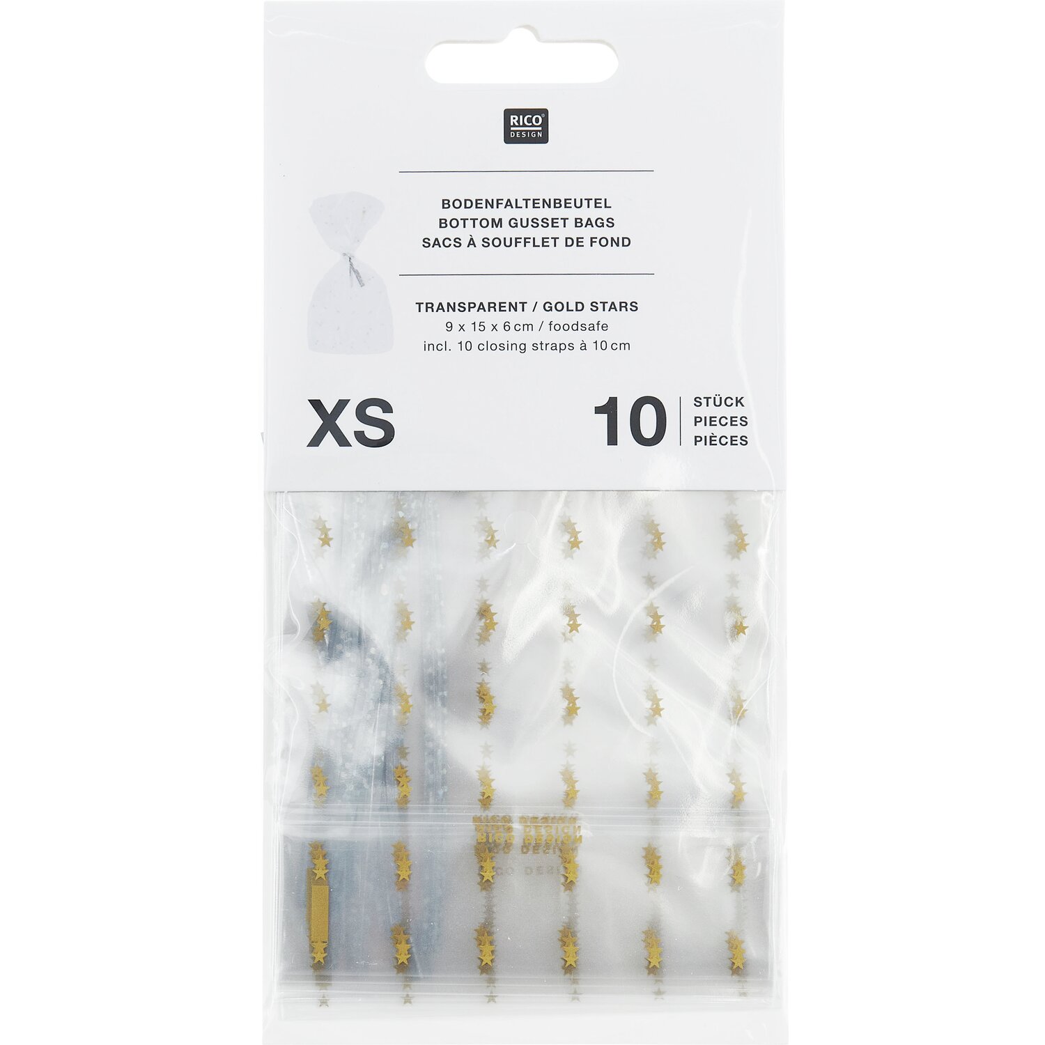 Kekstüten Goldene Sterne Raster  10 Stück von Rico Design