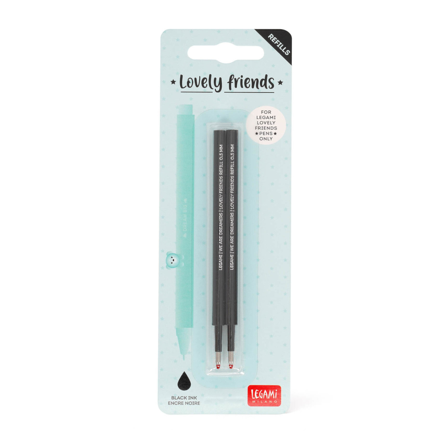 Ersatzminen für Lovely Friends Gelstifte 2 Stück Farbe Schwarz von Legami 