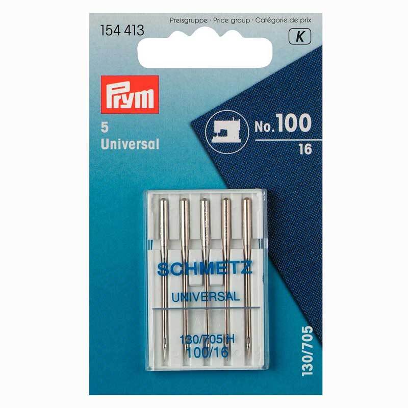 Nähmaschinennadeln 130/705 Standard Nr.100 von Prym, 5 Stück in silberner Verpackung.