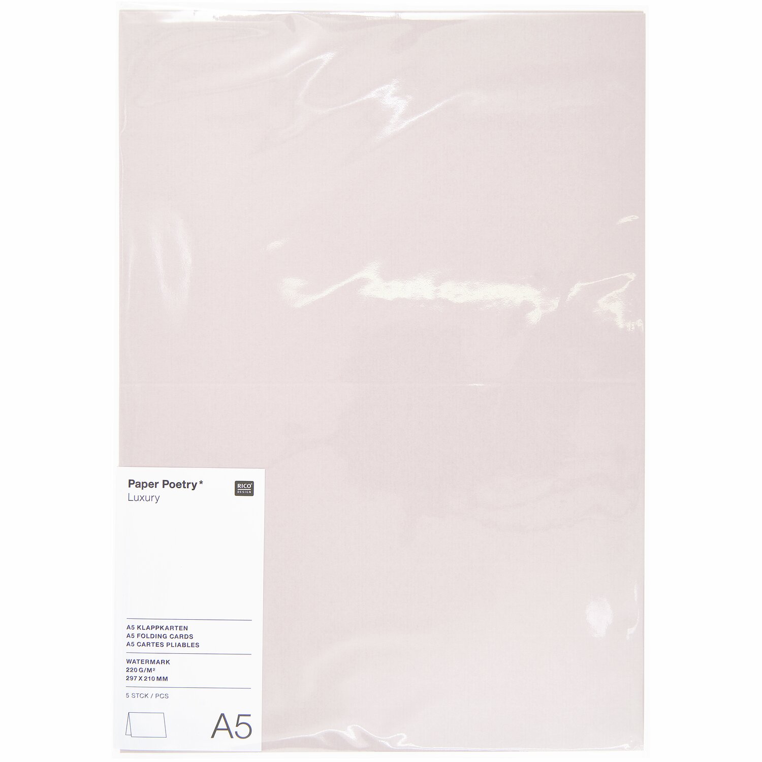 Paper Poetry Luxury Karten A5 in zartem Rosa, 5 Stück von Rico Design, ideal für elegante Einladungen.