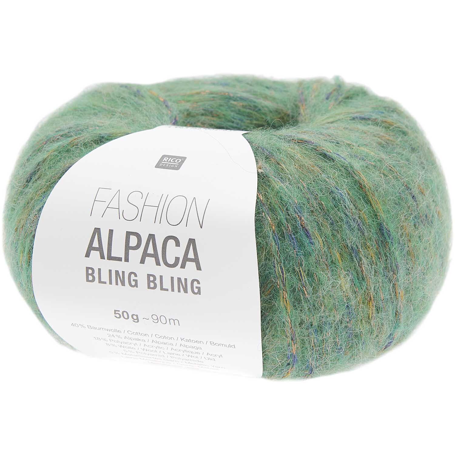 Fashion Alpaca BLING BLING: Weiches, grünes Garn von Rico Design, ideal für Strickprojekte, 50g 90m.