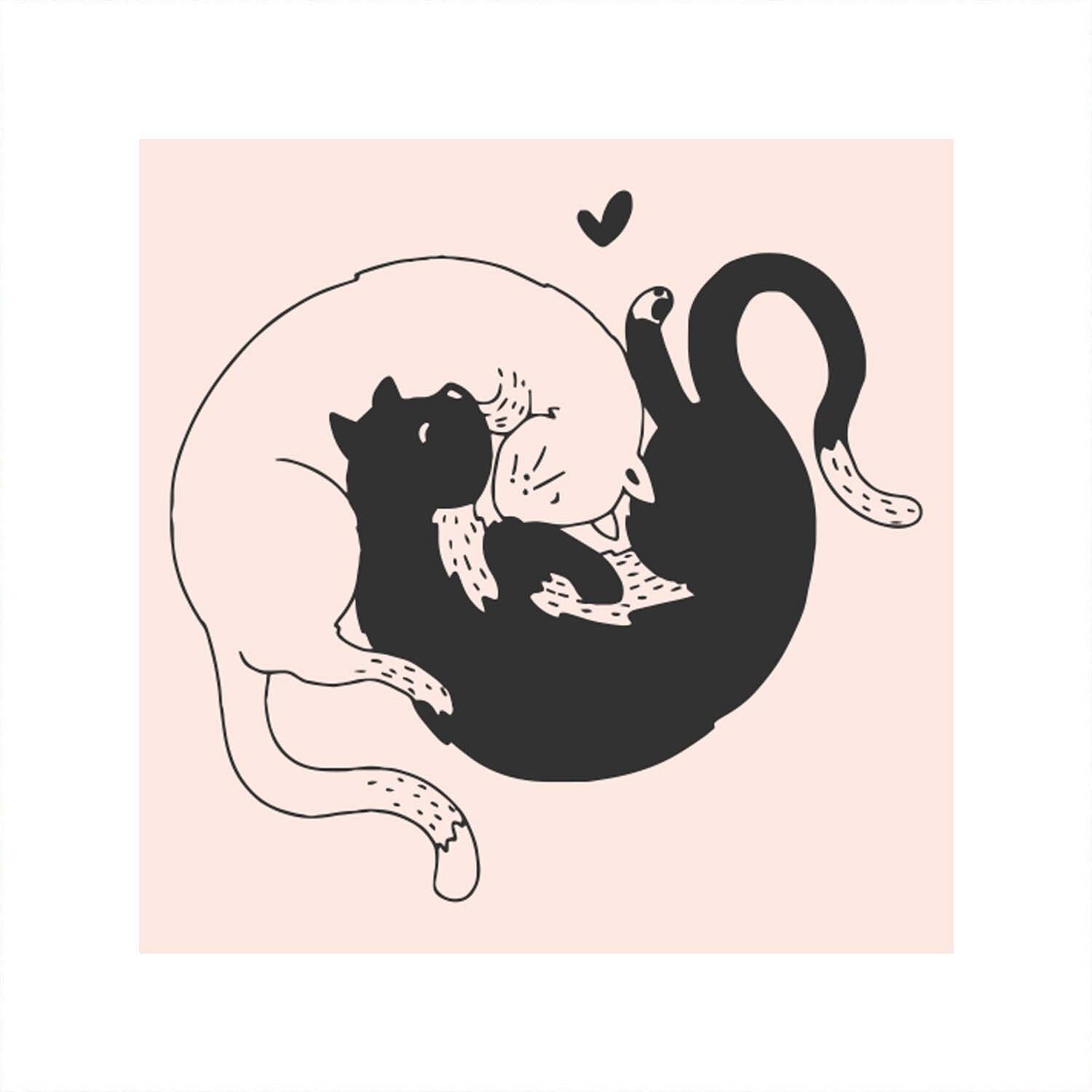 Stempel Katzen nude 45x45mm zeigt zwei Katzen in Yin-Yang-Position auf rosa Hintergrund mit Herz.