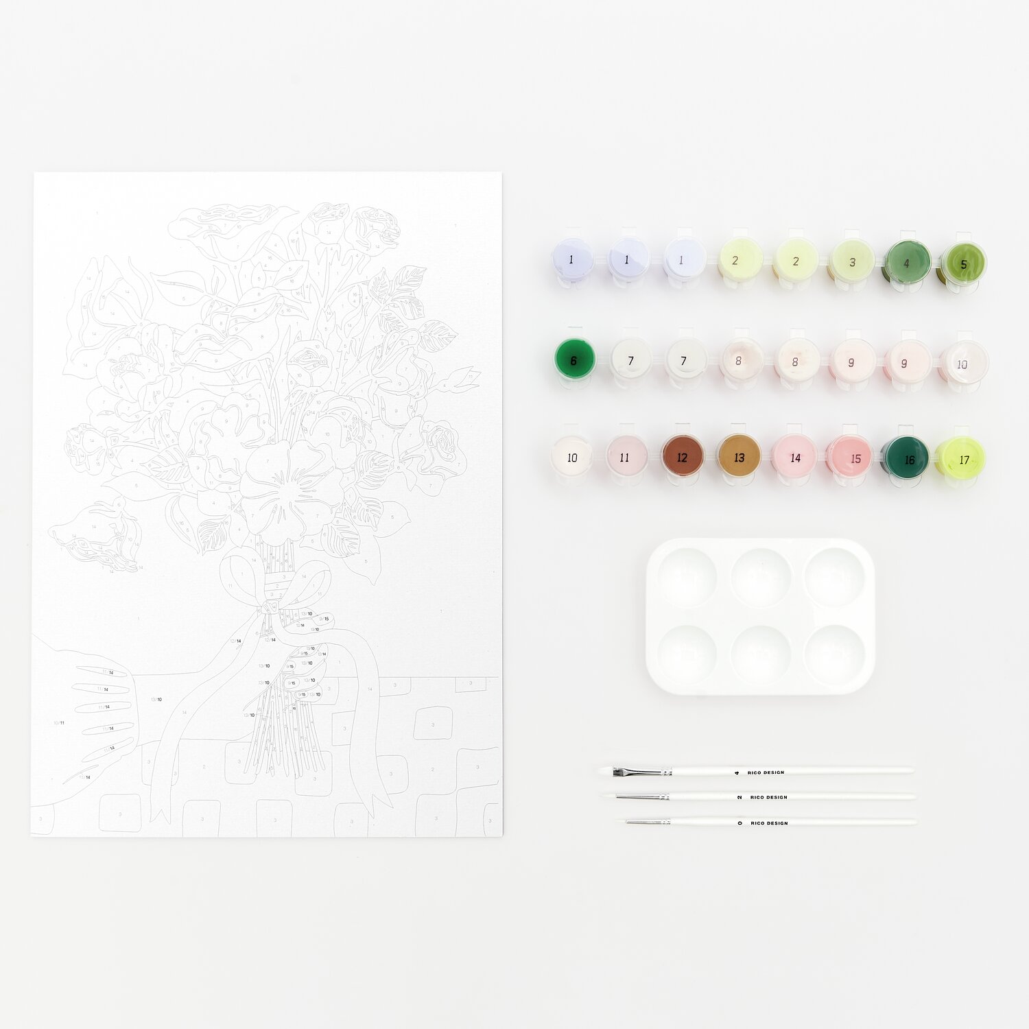 Malen nach Zahlen Rosen Bouqet: Set mit Leinwand, Farben und Pinseln für kreatives Malen.