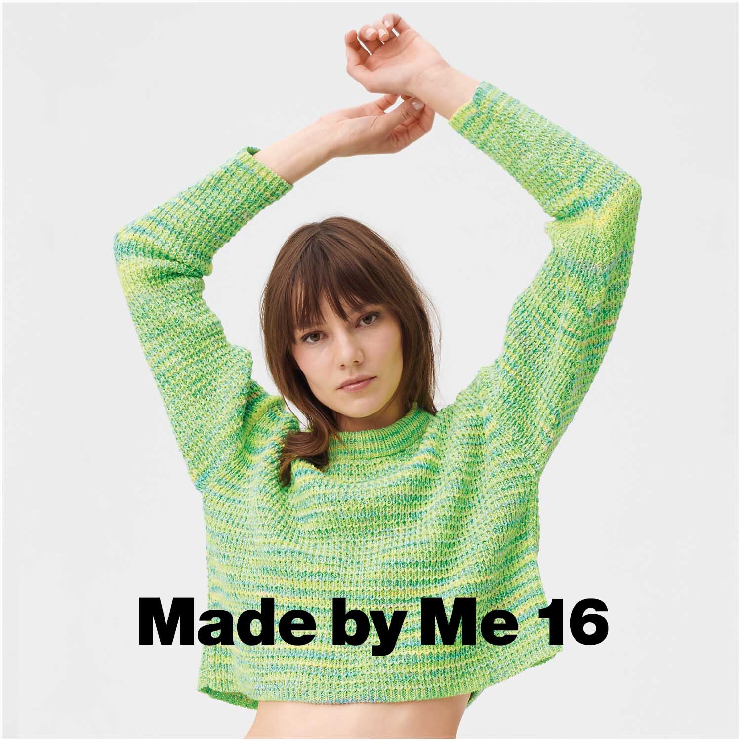 Creative Summer Sprinkles: Frau trägt gestrickten Pullover in Neon Grün. Perfekt für sommerliche Projekte.
