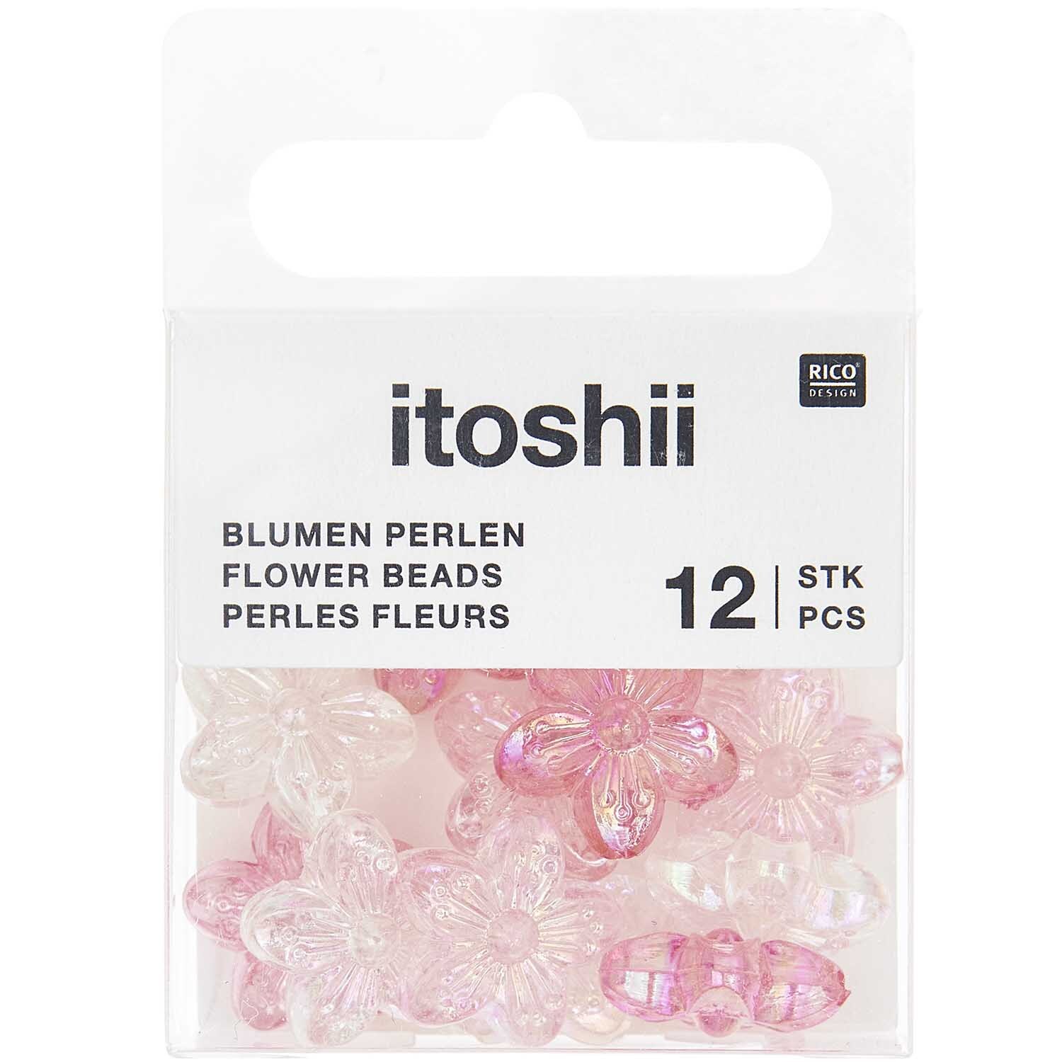 itoshii Blumenperlen Rosa Mix holografisch 15x15x7mm 12 Stück von Rico Design
