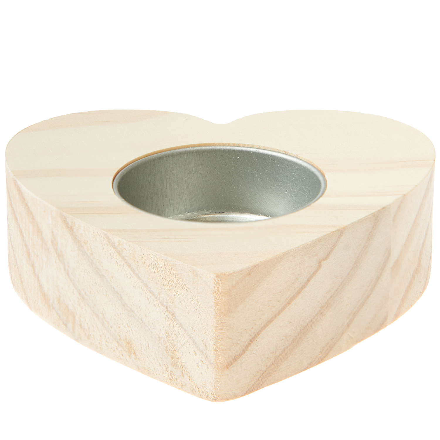 Kerzenhalter Herz aus hellem Holz in Herzform, ideal für Teelichter, 9x9x2,8cm.