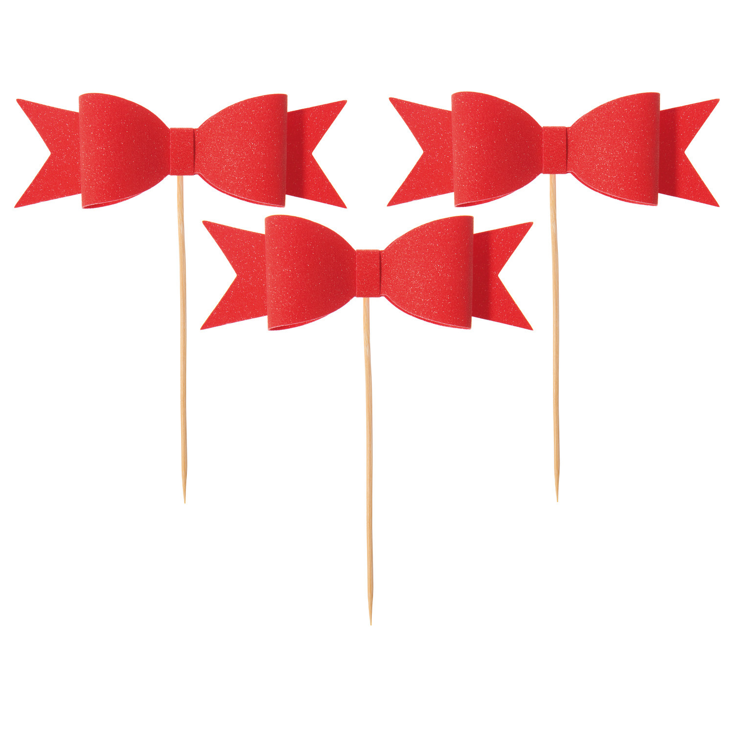 Picker Schleife Rot: Drei rote Schleifen auf Holzstäbchen von Rico Design, ideal für Dekorationen.