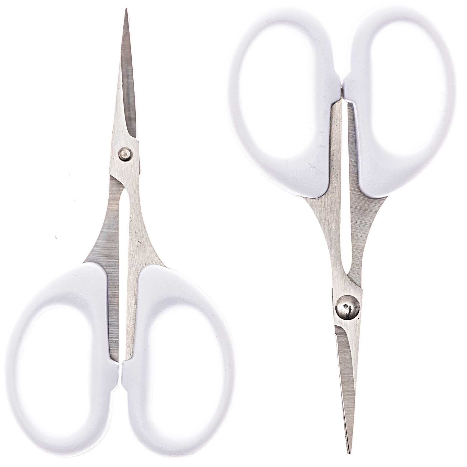 Präzisionsscheren Set, 2-teilig von Rico Design. Zwei silberne Scheren mit weißen Griffen. Ideal für präzises Schneiden.
