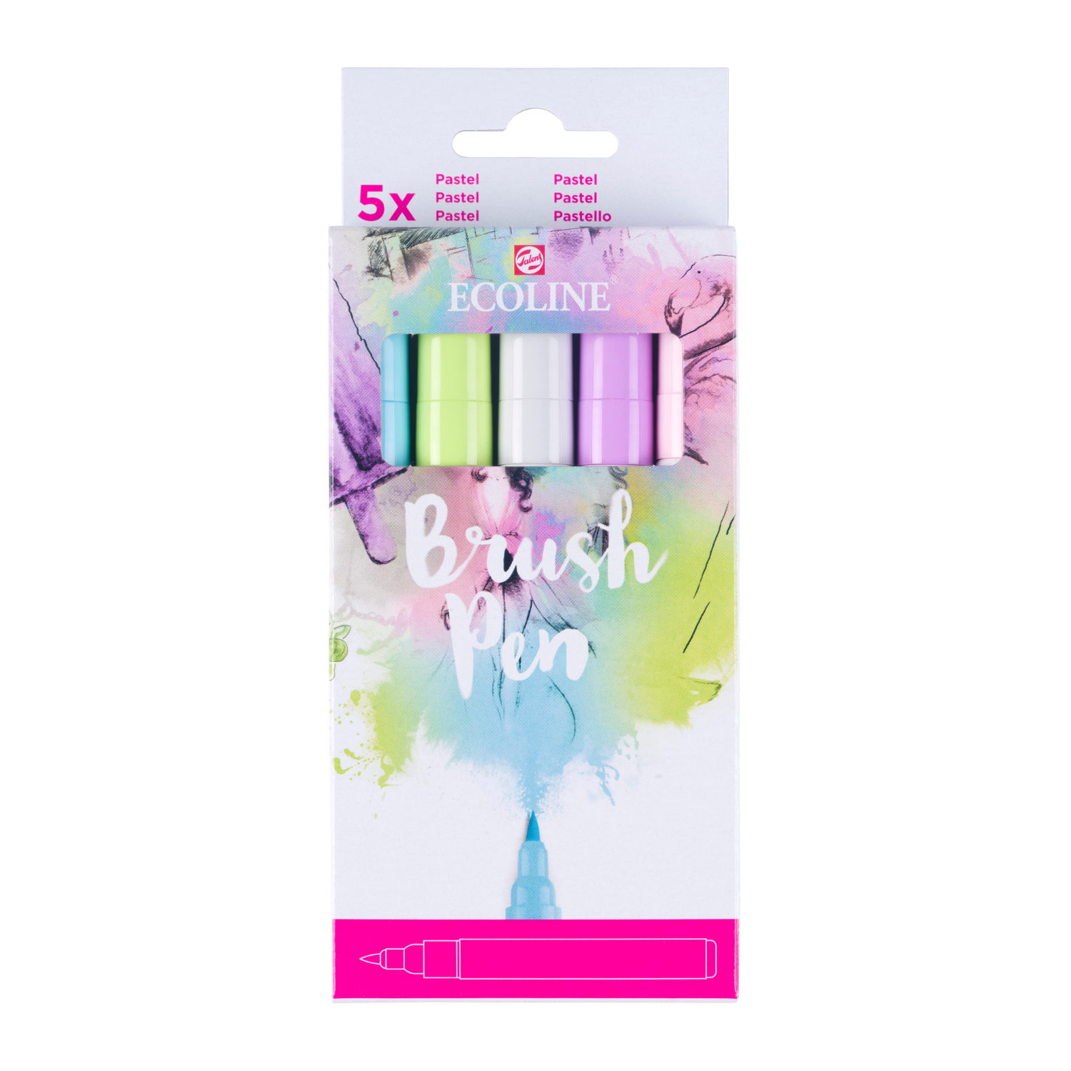Ecoline Brush Pen Set Pastellfarben, 5 Stück in sanften Tönen, ideal für kreative Projekte.