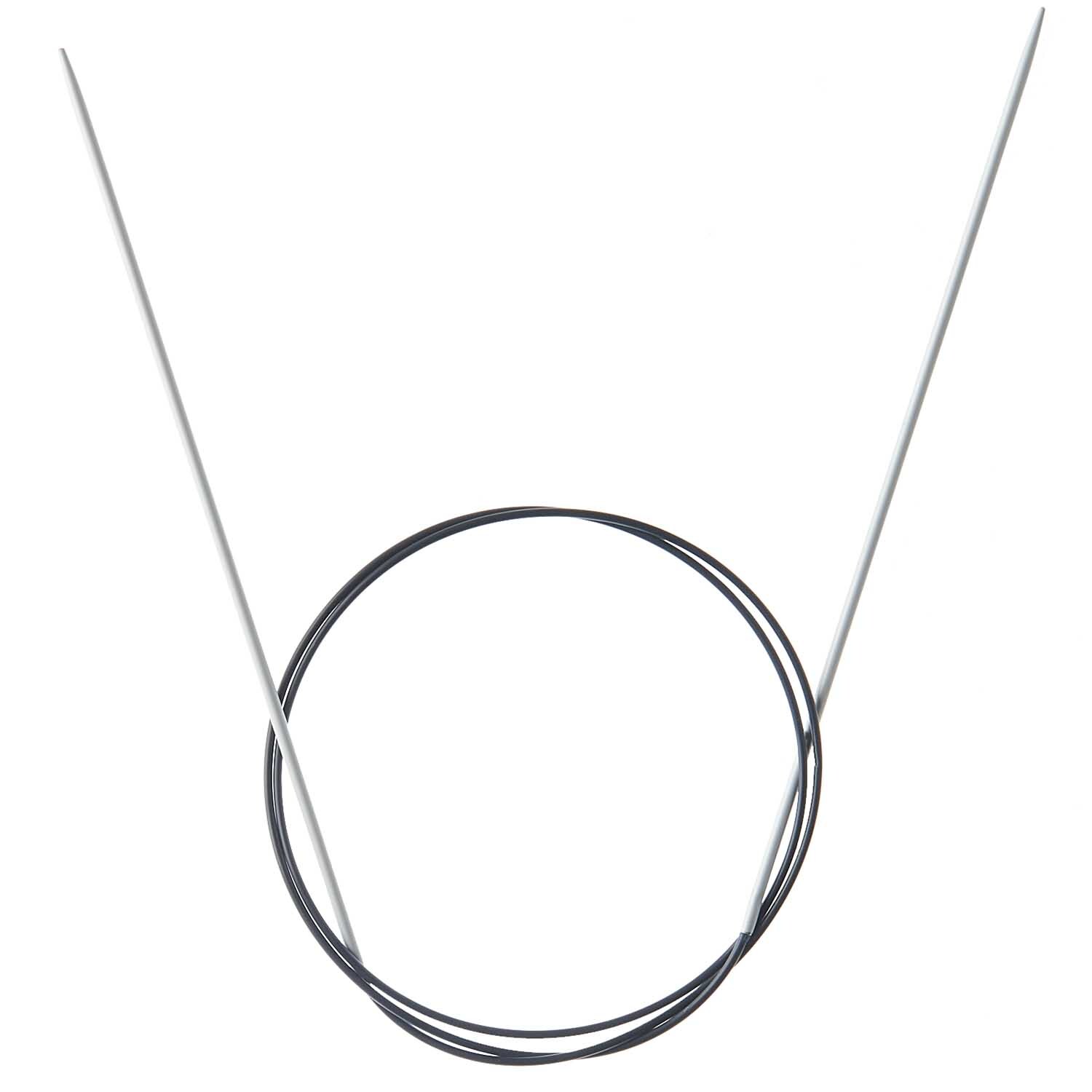 Rundstricknadel 80cm Aluminium von Rico Design, ideal für Strickprojekte, zeigt silberne Nadeln mit schwarzem Kabel.