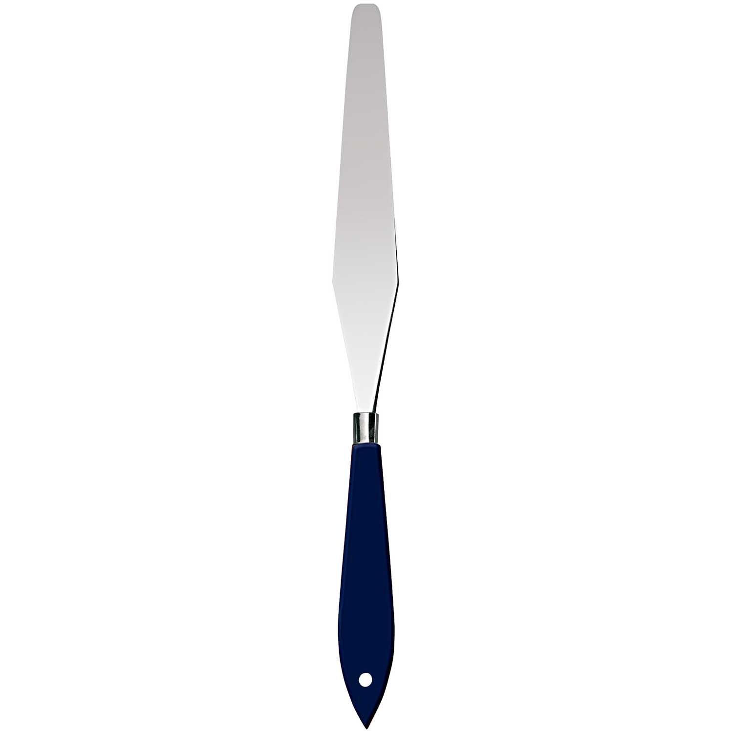 Spachtel blau Nr.18 von Rico Design mit langem, schmalem Metallblatt und blauem Griff. Ideal für präzises Arbeiten.