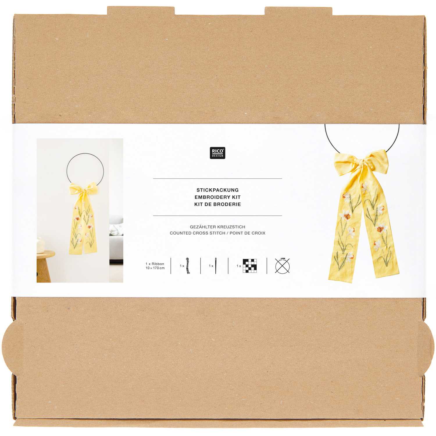 Stickpackung Schleife Narzissen 10x170cm von Rico Design