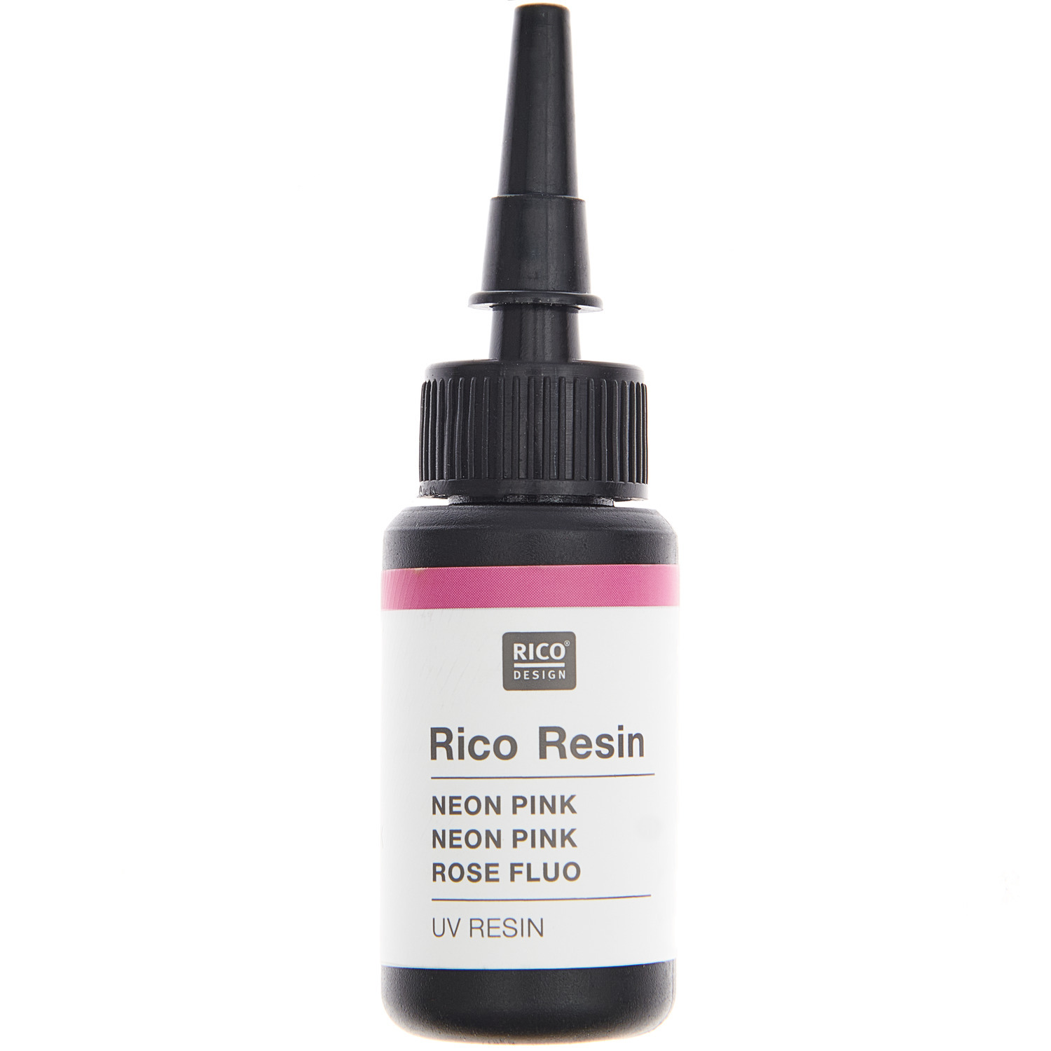 UV Resin von Rico Design in einer 10ml Flasche. Die Farbe ist Neon Pink Transparent.