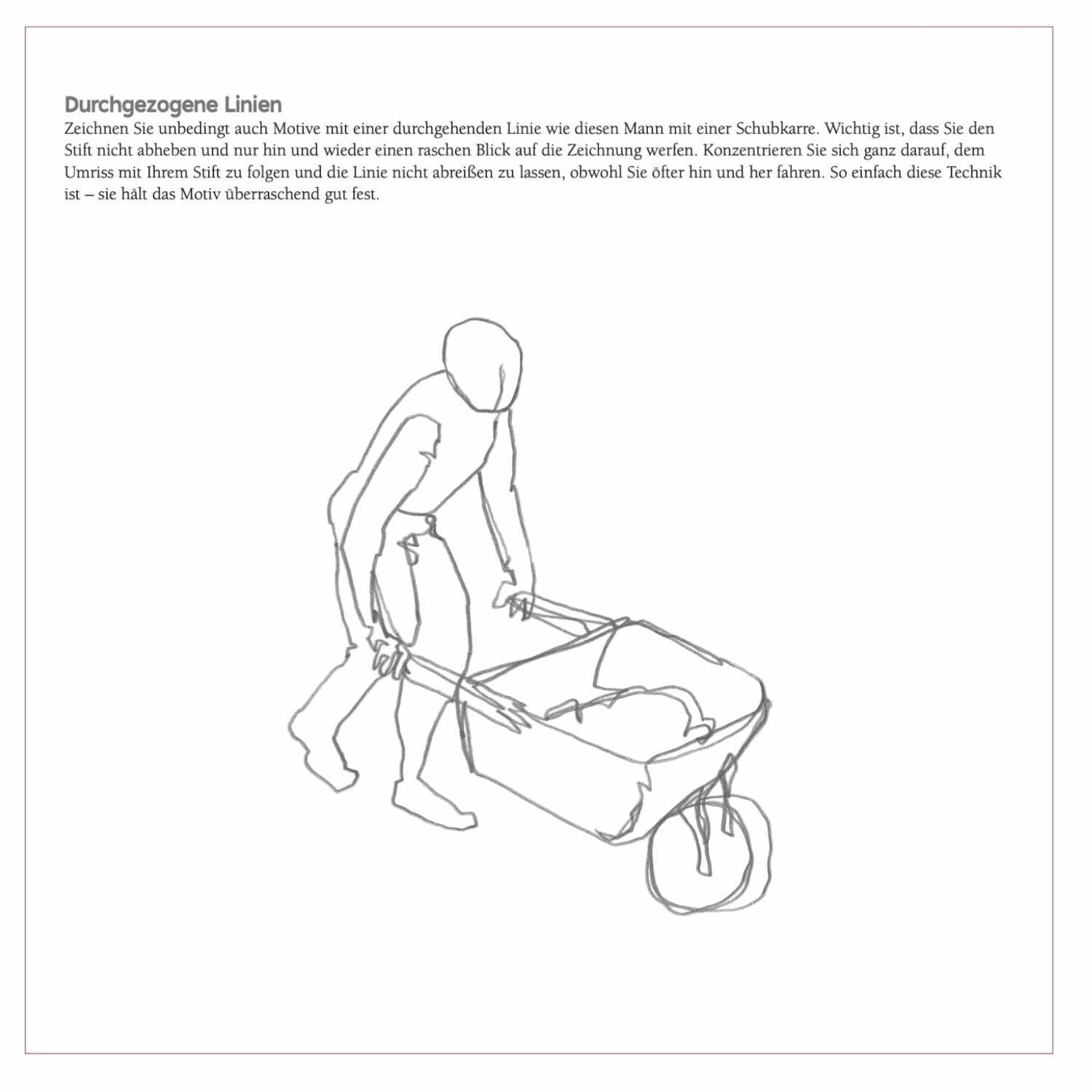 Die Kunst des Zeichnens - Der Quick-Start-Block zeigt eine Skizze eines Mannes mit Schubkarre.