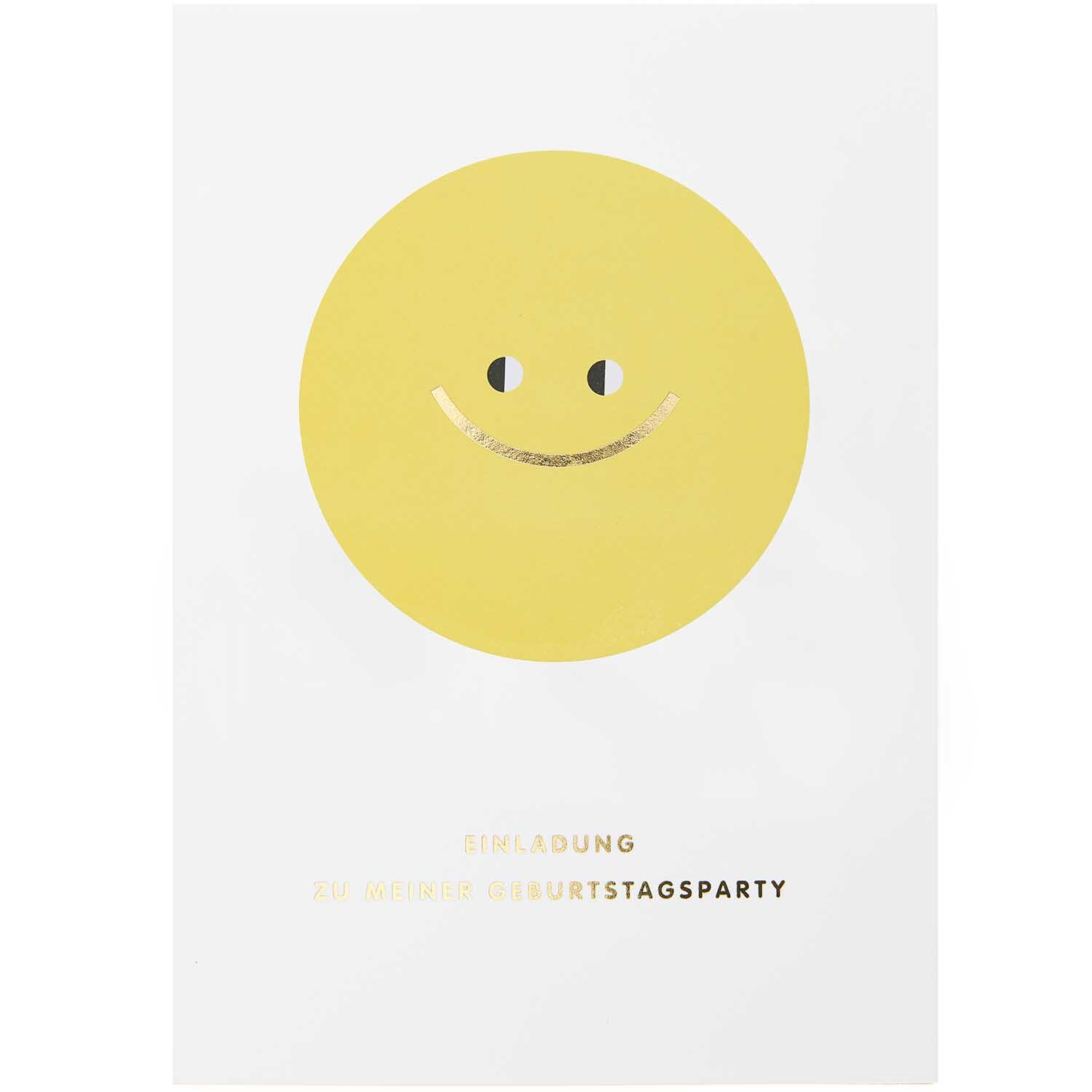 Paper Poetry Einladungskarten Happy Birthday: Weiße Karte mit gelbem Smiley, 10-teilig von Rico Design.