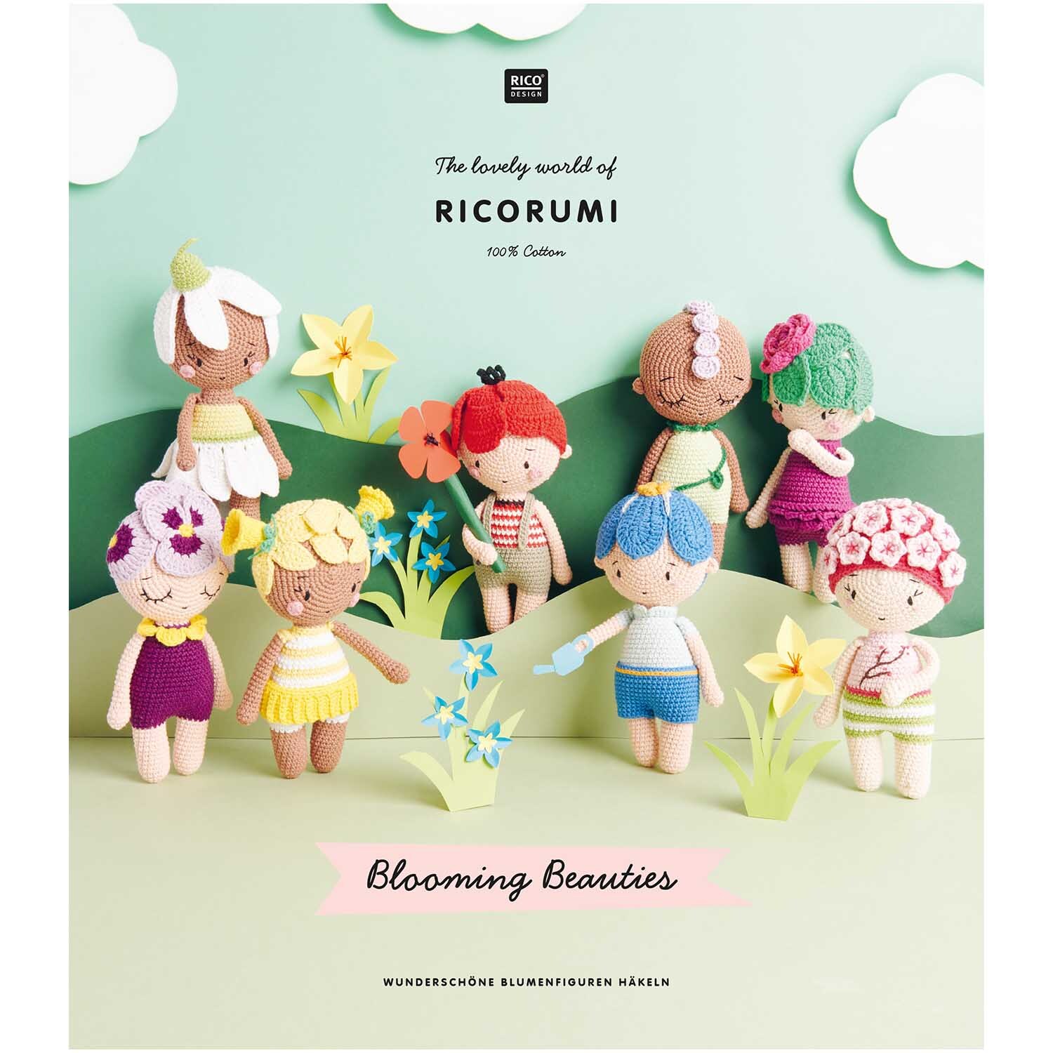 Ricorumi Blooming Beauties: Bunte Häkelblumen von Rico Design, ideal für kreative Handarbeitsprojekte.