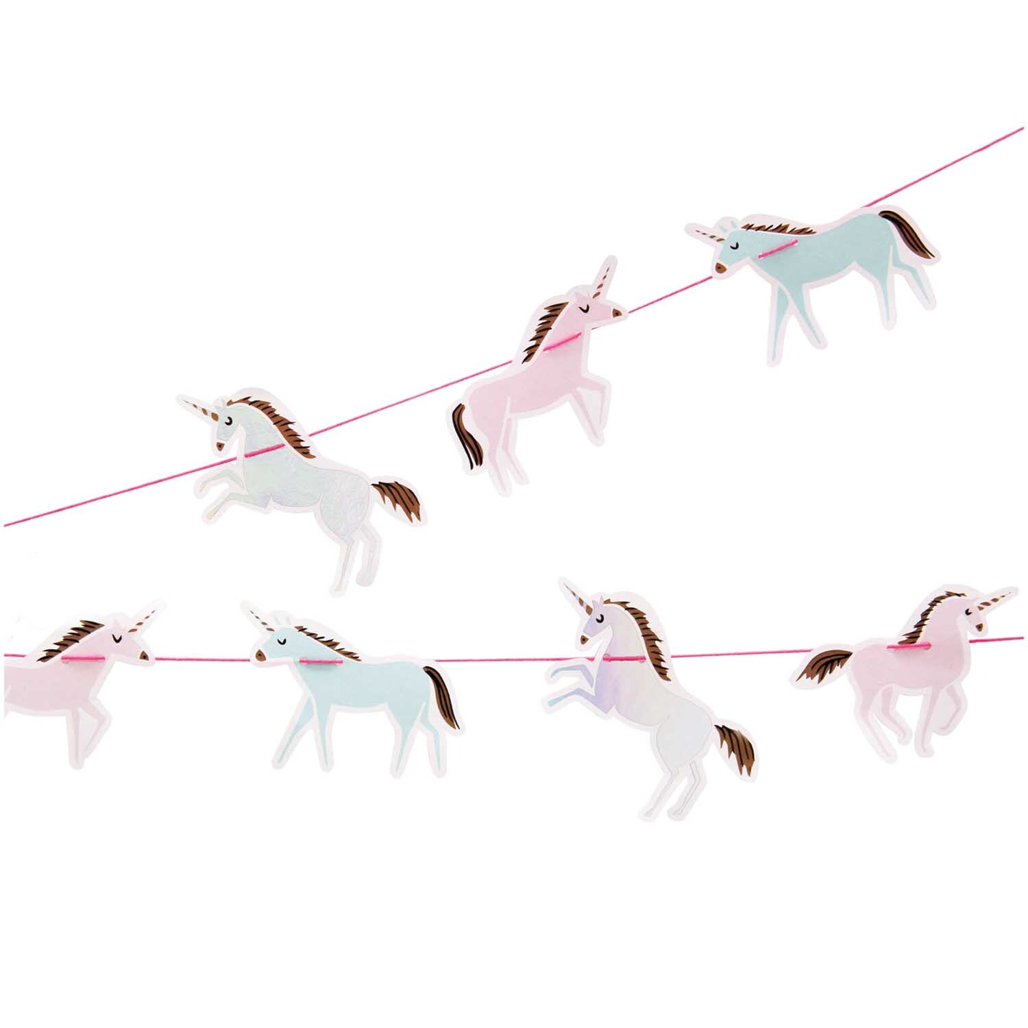 Paper Poetry Girlande Wonderland Einhorn zeigt bunte Einhörner auf einer 2m langen Schnur. Ideal für kreative Dekorationen.