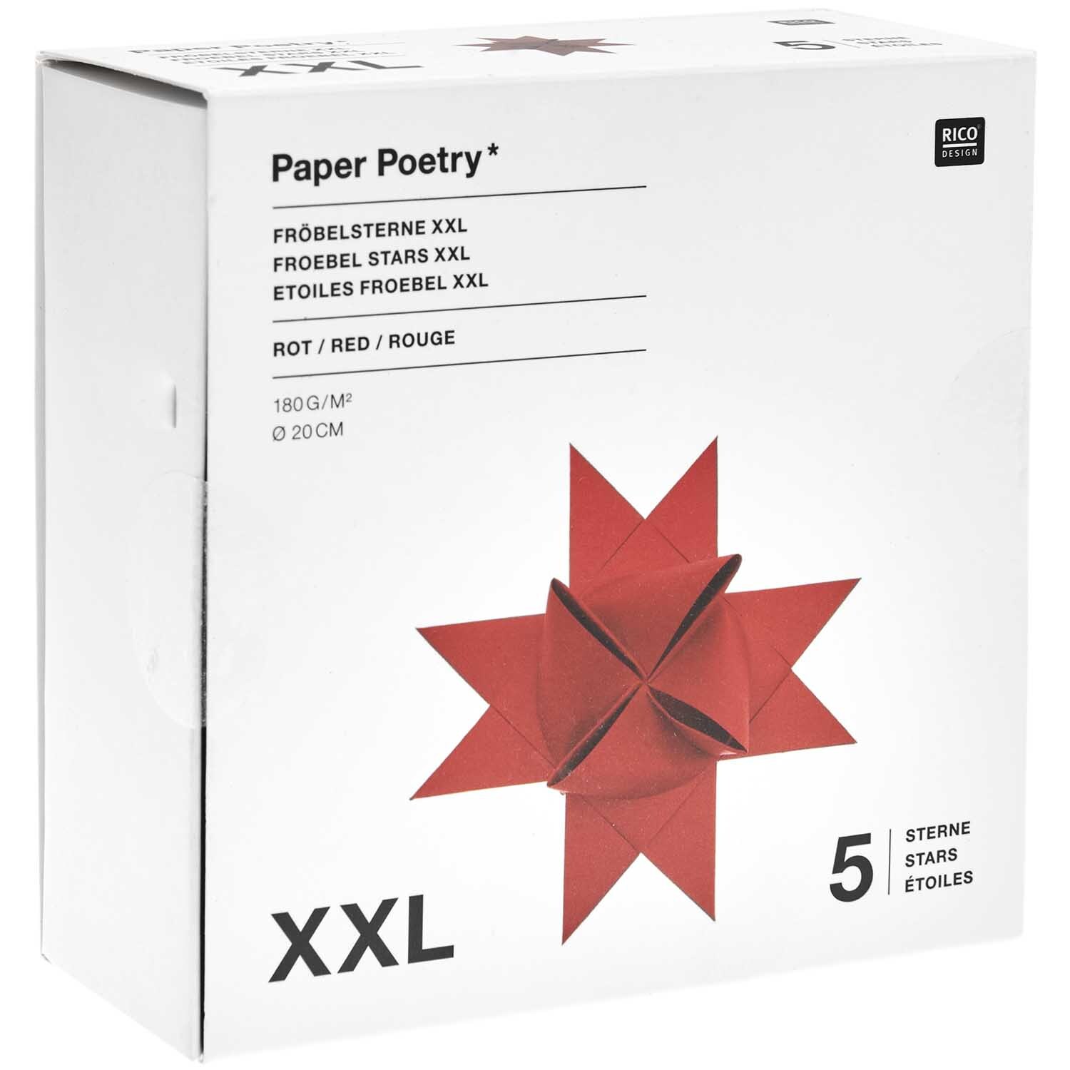 Paper Poetry Fröbelstreifen XXL 180g/m2 20 Stück, rote Verpackung von Rico Design für kreative Bastelprojekte.