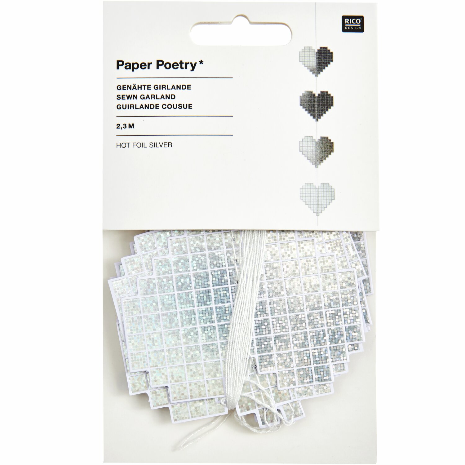 Paper Poetry Genähte Girlande Herzen  2,3m Farbe Silber von Rico Design