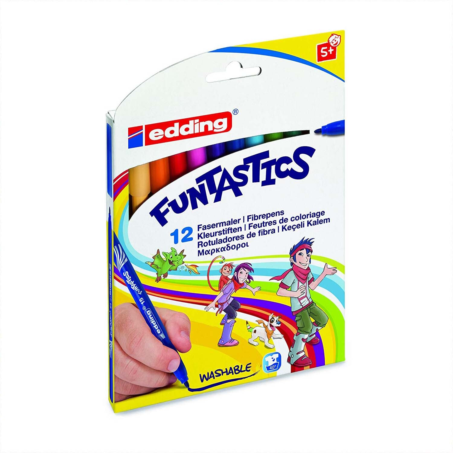 Filzstifte Funtastics 12 Stück von edding in bunter Verpackung mit kindgerechtem Design. Ideal für kreative Kinder ab 5 Jahren.
