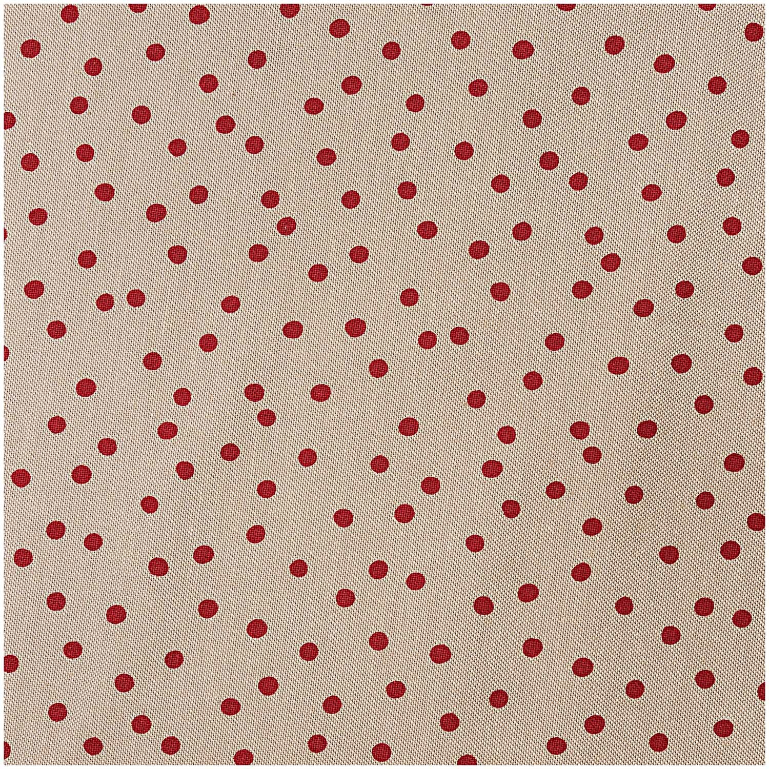 Stoff Punkte natur-rot 140cm breit: Ein Stoff mit roten Punkten auf naturfarbenem Hintergrund von Rico Design.