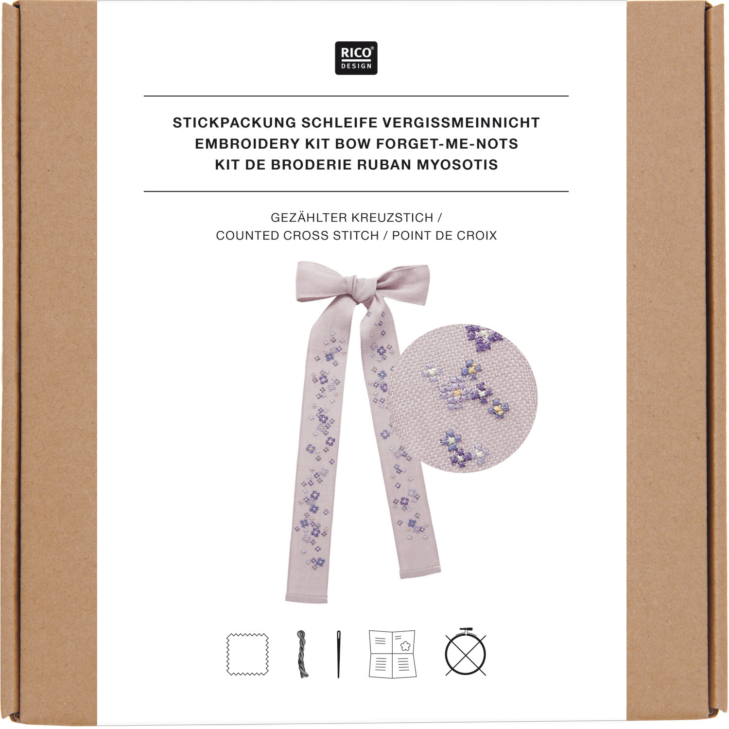 Stickpackung Schleife Vergissmeinnicht 16x31cm von Rico Design