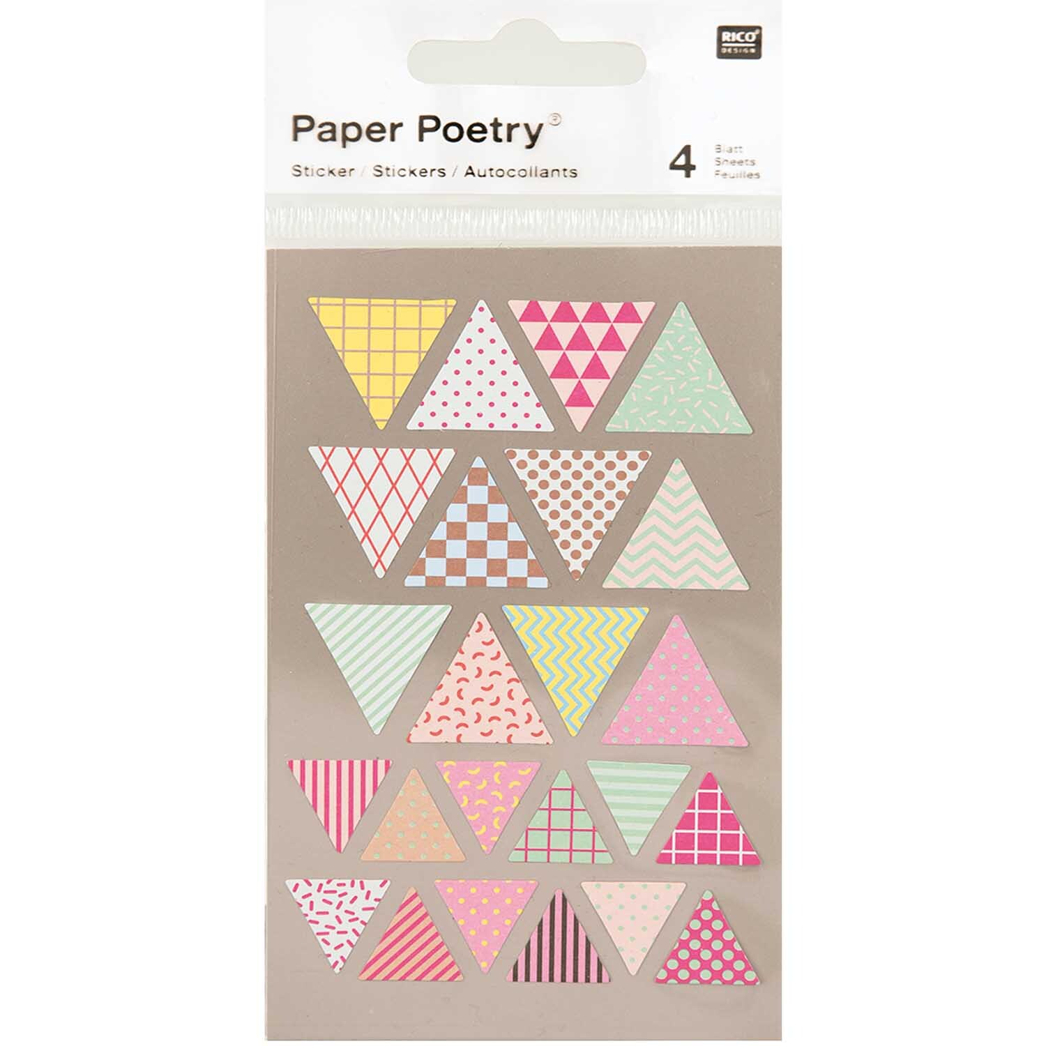 Paper Poetry Sticker Wimpel mit geometrischen Mustern in verschiedenen Farben, 4 Bogen von Rico Design.