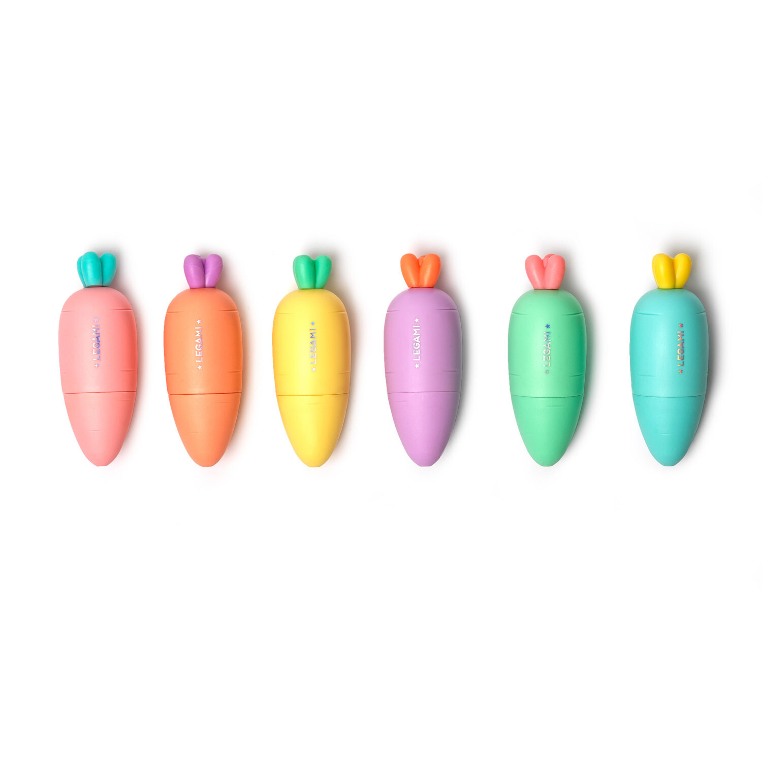 Mini-Textmarker Karotten 6 Stück in Pastellfarben, ideal für kreative Markierungen.