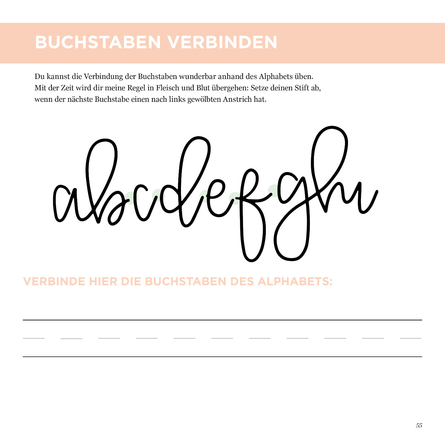 Handlettering - Dein Einstieg in die Kunst des kreativen Schreibens: Übung zum Verbinden von Buchstaben in Schwarz auf weißem Hintergrund.