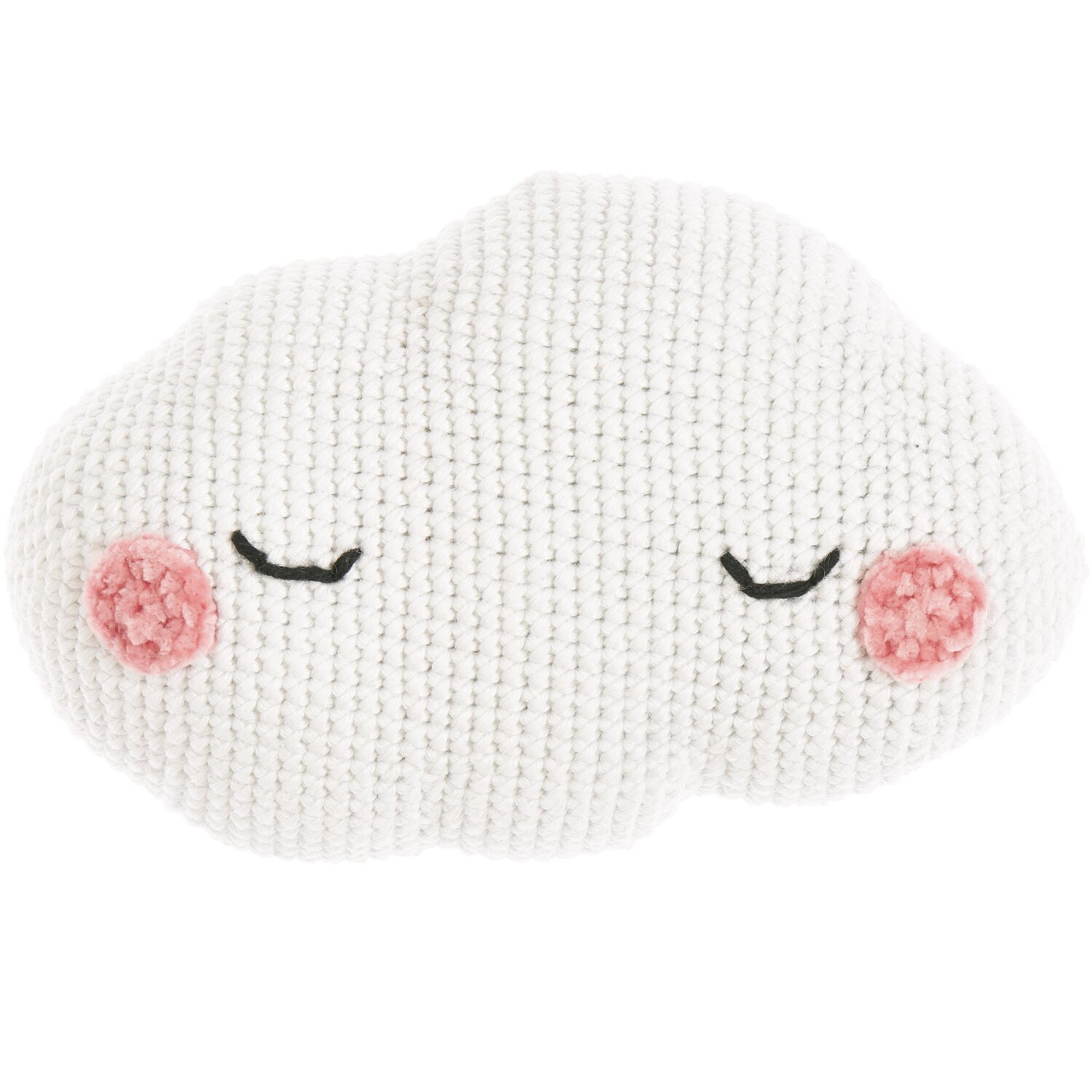 Ricorumi Glow In The Dark dk: Weiße gehäkelte Wolke mit rosa Wangen und geschlossenen Augen, ideal für Kinderzimmer.