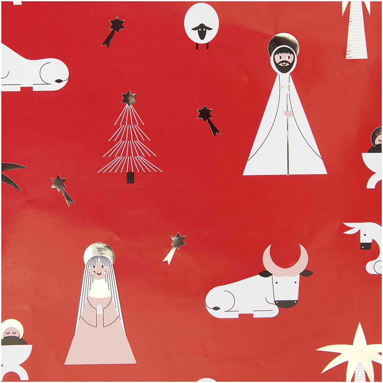 Paper Poetry Geschenkpapier Weihnachtskrippe mit Krippenszenen auf rotem Hintergrund, 200x70cm.