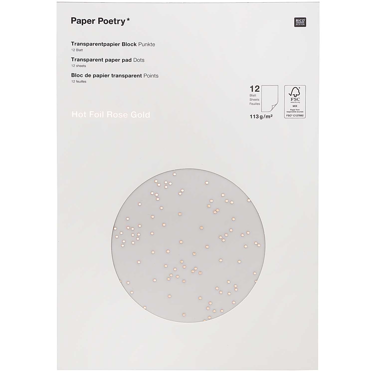 Paper Poetry Transparentpapierblock Punkte 21x29,5cm 12 Blatt Farbe Roségold von Rico Design