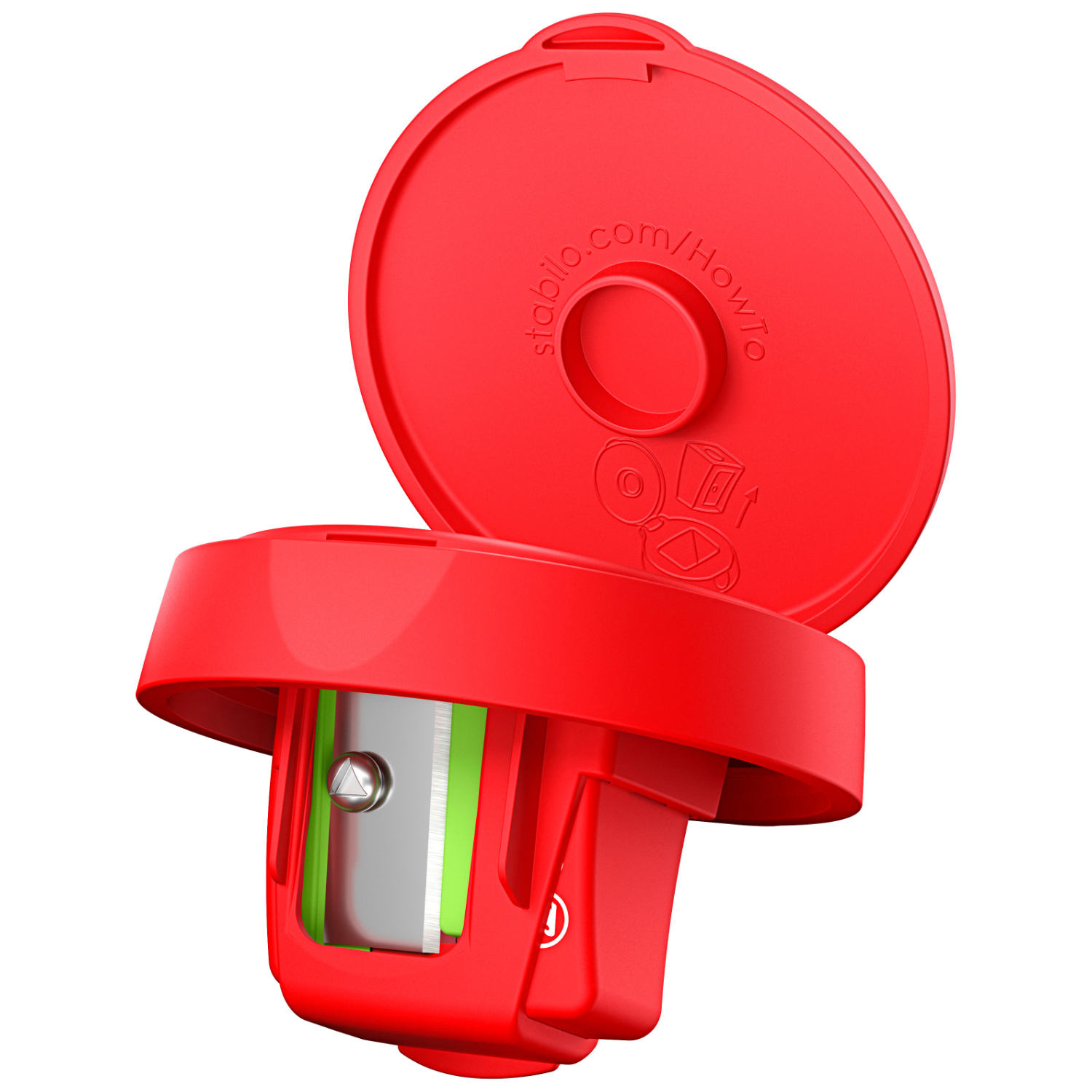 Stabilo woody 3 in 1 Spitzer in leuchtendem Rot, ideal für dicke Stifte, mit praktischem Deckel.