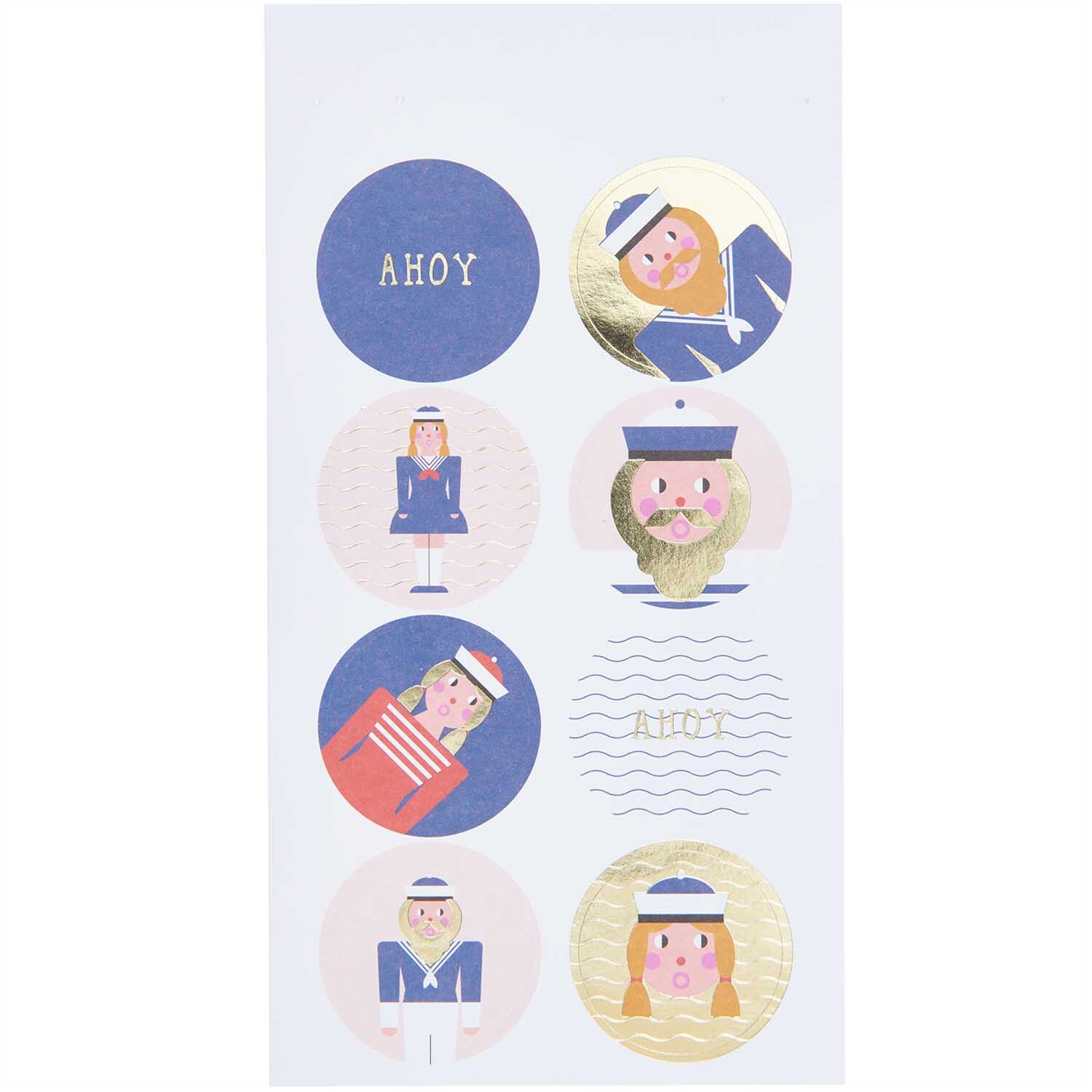 Paper Poetry Sticker Matrosen 4 Blatt: Sechs runde Sticker mit Matrosenmotiven und maritimen Designs.