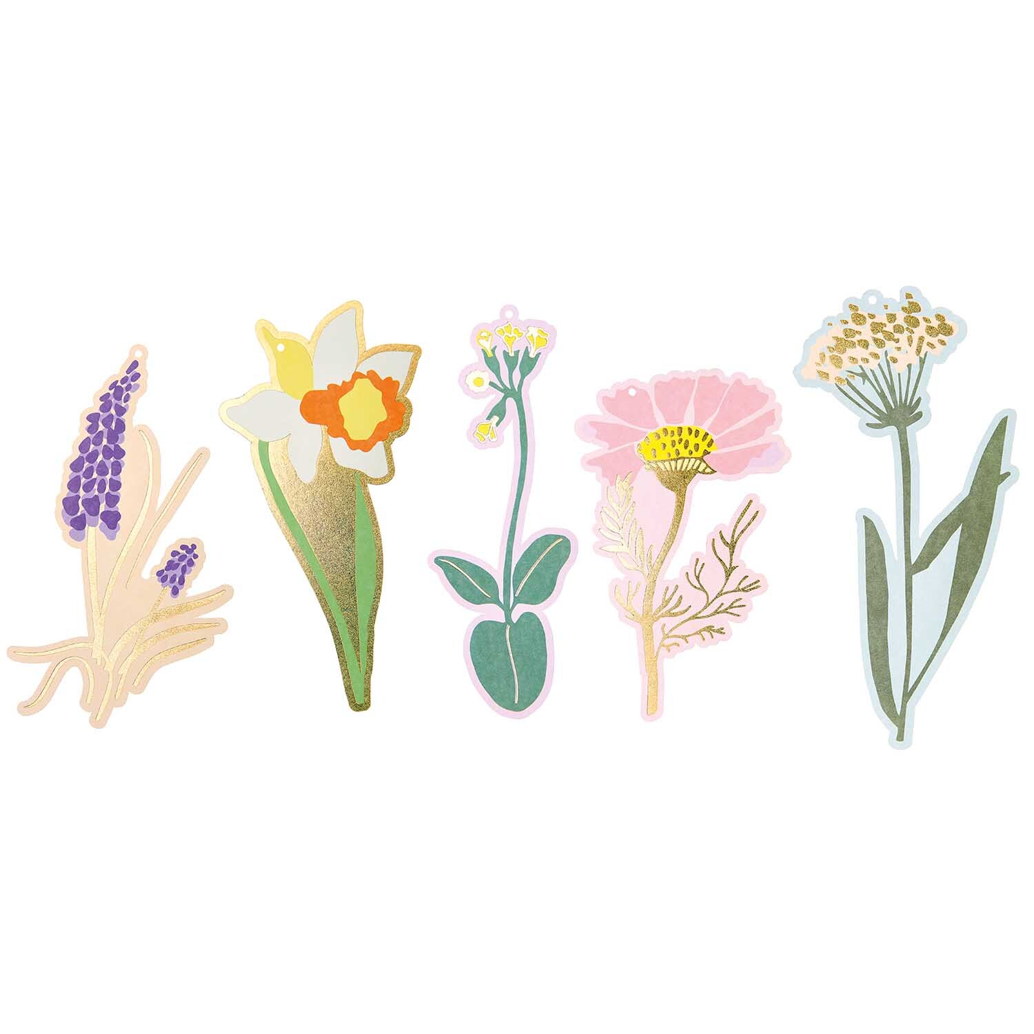 Paper Poetry Geschenkanhänger Futschikato Blumen XL: Fünf bunte Blumenanhänger von Rico Design, ideal für kreative Geschenkverpackungen.