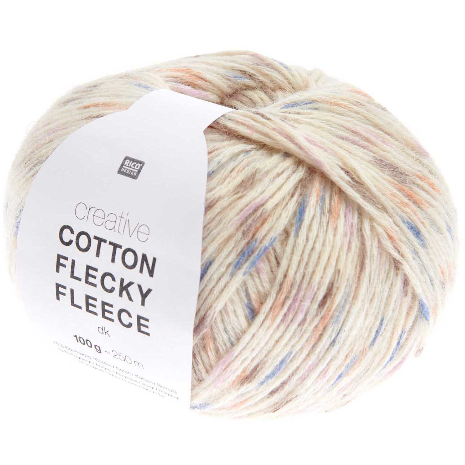 Creative Cotton Flecky Fleece dk von Rico Design, Retro-Stil, 100g 250m, pastellfarbene Wolle.