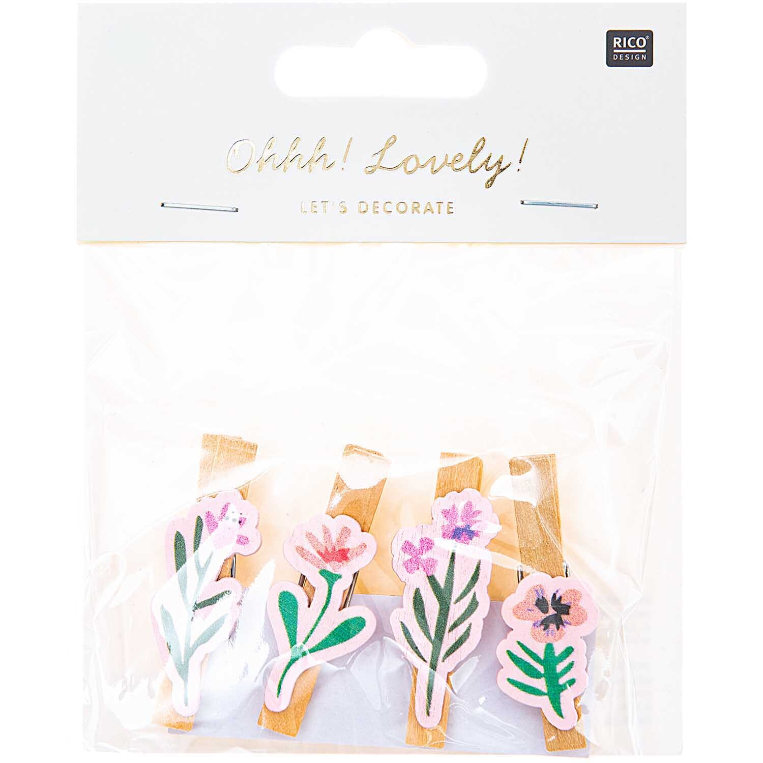 Dekoklammern Blumen Mix natur 4 Stück von Rico Design