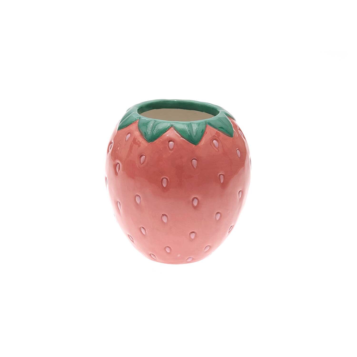 Keramik Stiftehalter Erdbeere in Form einer Erdbeere, Ø10,5cm, von Rico Design, ideal für Schreibtische.