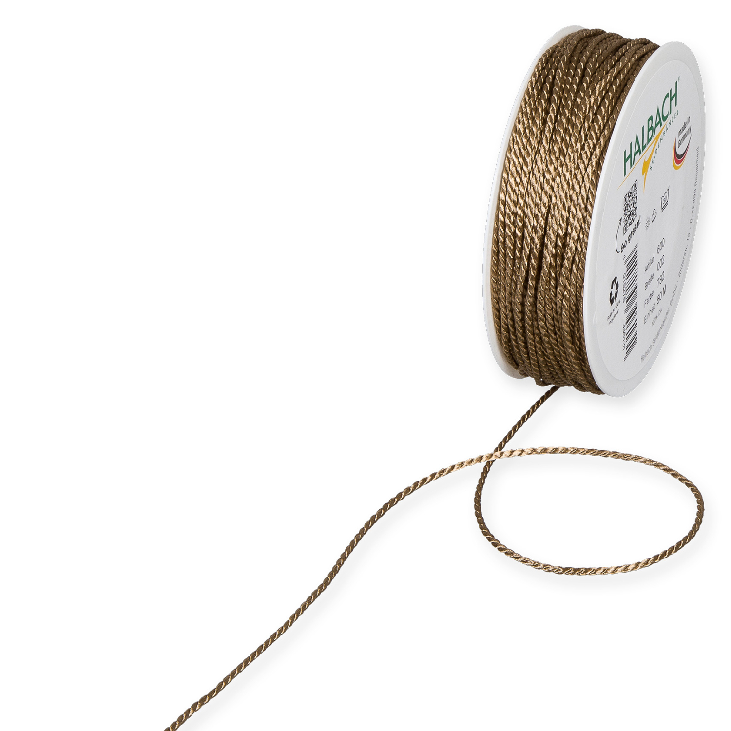 Kordel 2mm 10m, Natur, von Halbach: Robuste, naturfarbene Kordel auf einer Rolle, ideal für kreative Projekte.